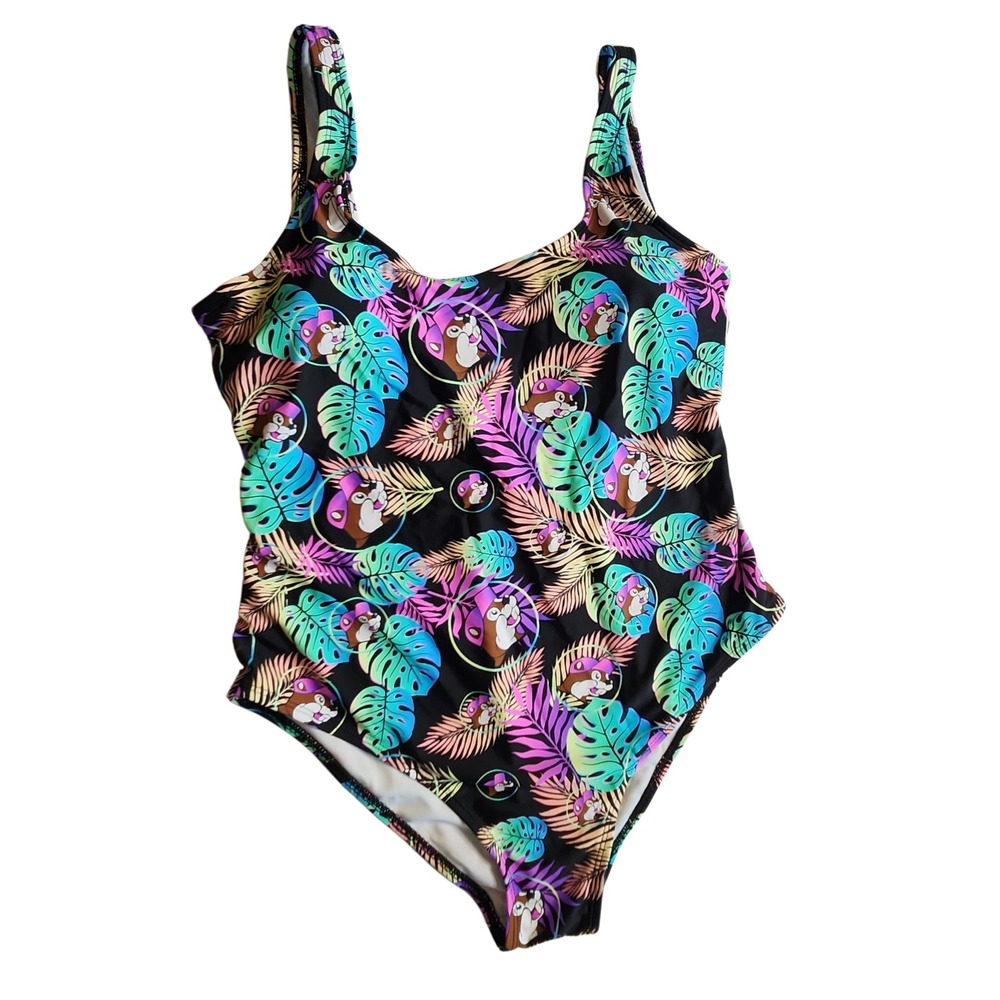 Buc-ee's One Piece Women's Swimsuit Tropical Print Padded Medium Multi neon
